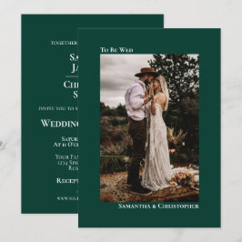 Convites Casamento Vertical com Foto Esmeralda Minimalista