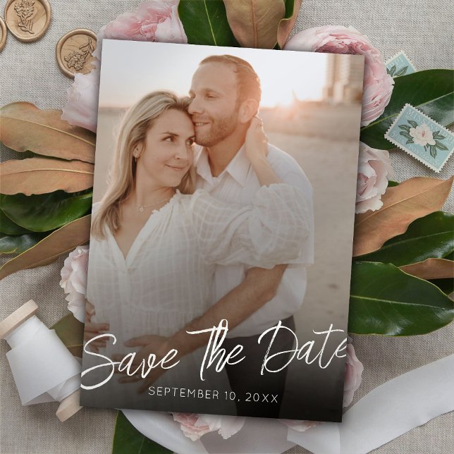 Convites Casamento Vertical de Foto Elegante Chic Salve a D (Criador carregado)