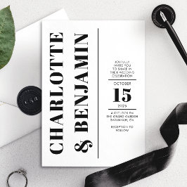 Convites Casamento Vertical Moderno em Preto e Branco