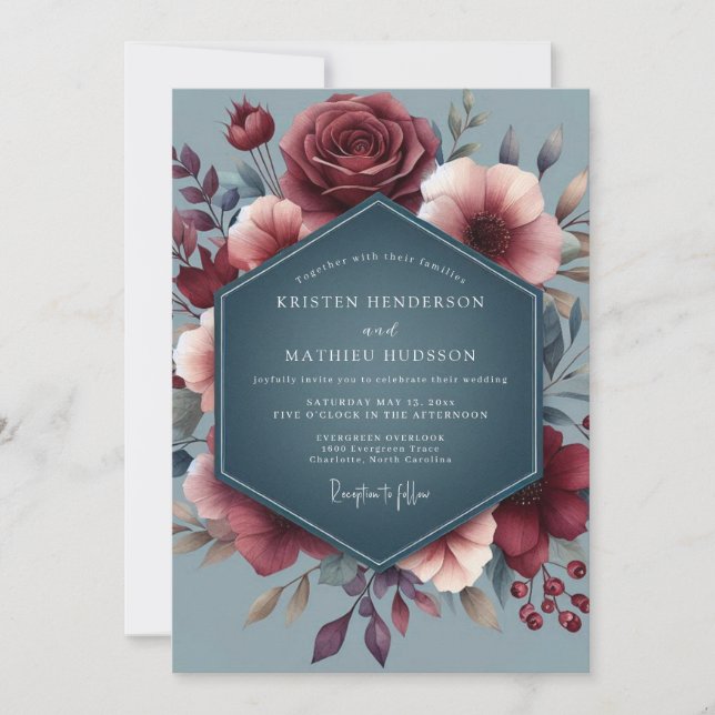 Convites Casamento Vesper em Ardósia Borgonha (Frente)