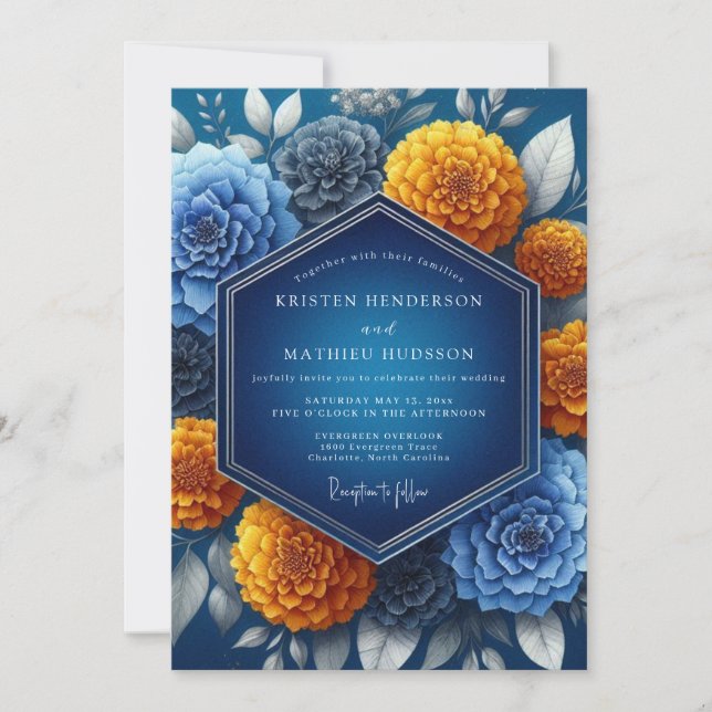 Convites Casamento Vibrante Âmbar Índigo (Frente)