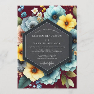 Convites Casamento Vibrante Burgundy & Teal Bloom