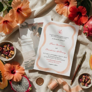 Convites Casamento Vibrante com Borda Ondulada de Hibisco T