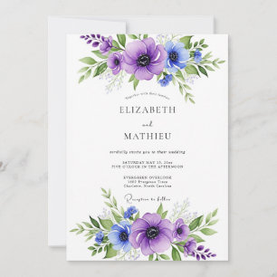 Convites Casamento Vibrante de Anêmona Azul Roxo