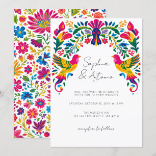Convites Casamento Vibrante De Aves Mexicanas Otomi Floral 