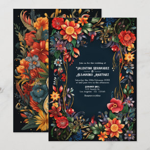 Convites Casamento Vibrante de Floral Fiesta em Aquarela