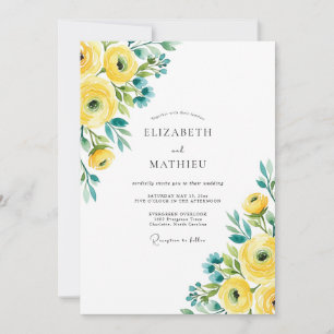Convites Casamento Vibrante de Primavera com Amarelo e Azul