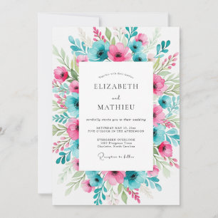 Convites Casamento Vibrante de Primavera com Tons de Teal e