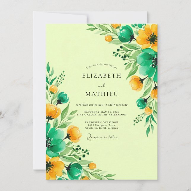 Convites Casamento Vibrante de Primavera em Verde Azul (Frente)