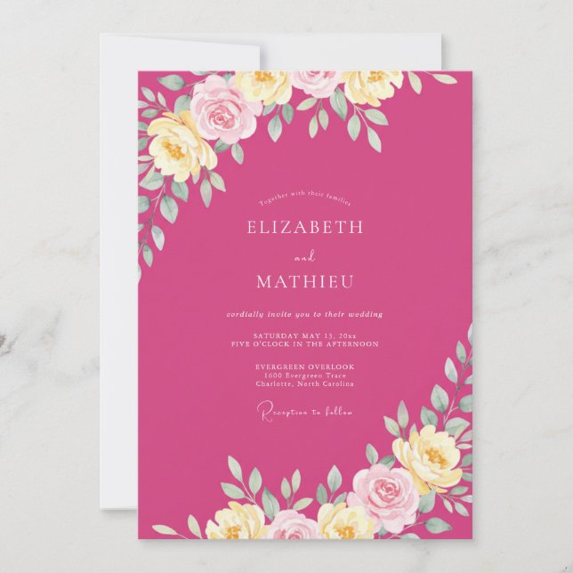 Convites Casamento Vibrante de Primavera Rosa Quente (Frente)