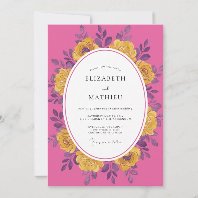 Convites Casamento Vibrante de Verão em Magenta (Frente)