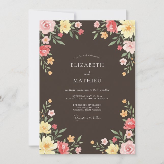 Convites Casamento Vibrante em Marrom Chocolate (Frente)