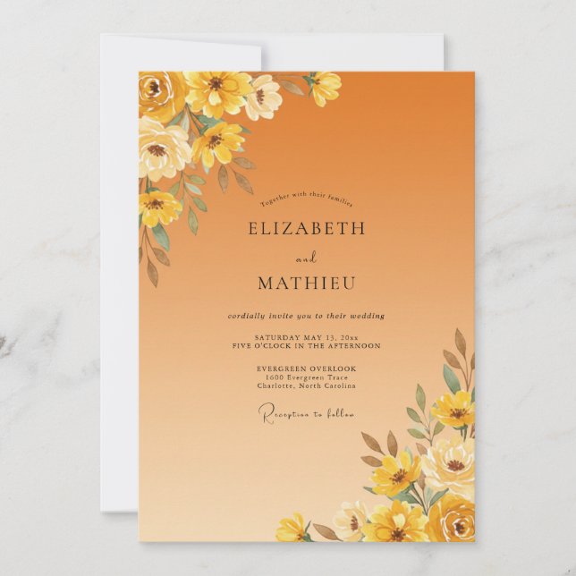 Convites Casamento Vibrante Outonal com Mostarda (Frente)