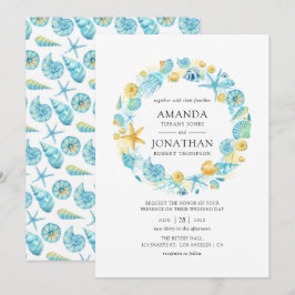 Convites Casamento Vida Marinha Azul e Amarelo