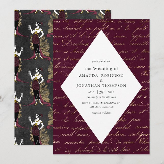 Convites Casamento Vin Rouge (Frente/Verso)