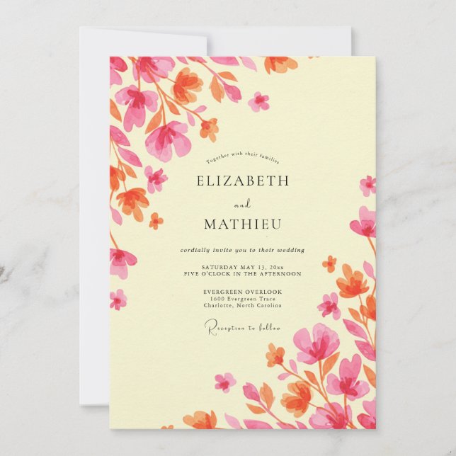 Convites Casamento Vinha Magenta Creme (Frente)