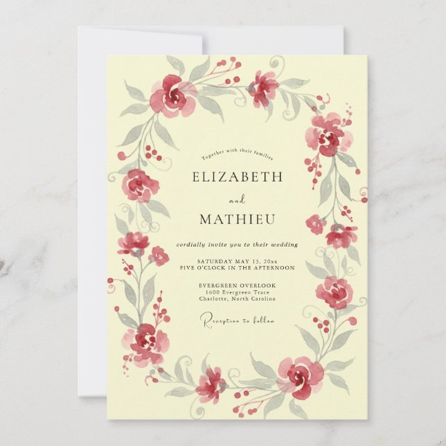 Convites Casamento Vinha Vermelha Empoeirada Creme (Frente)