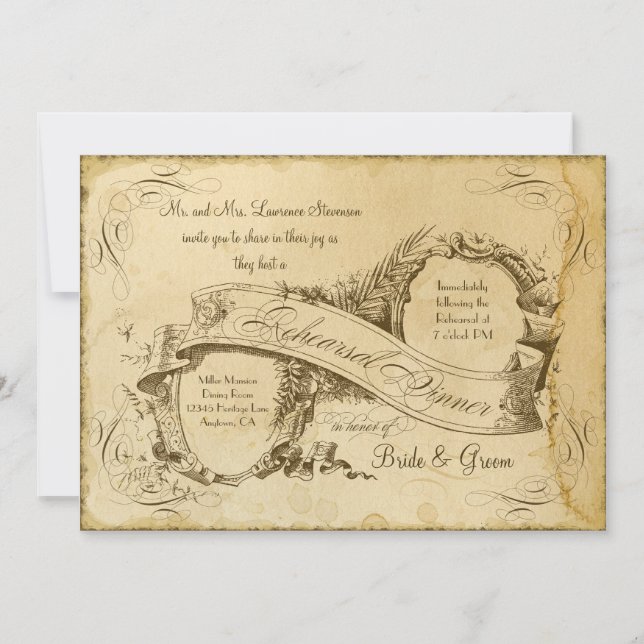 Convites Casamento vintage 1 do Tea Staint - Janto de ensai (Frente)