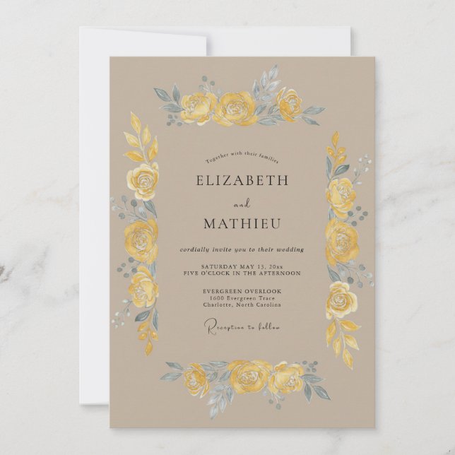 Convites Casamento Vintage Amarelo Pintado (Frente)