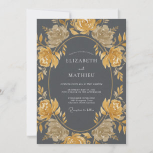 Convites Casamento Vintage Aristocrático Cinza Carvão