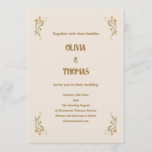 Convites Casamento Vintage Art Déco Elegante Minimalista
