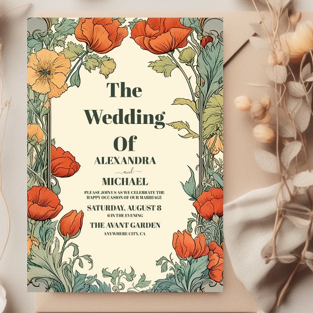 Convites Casamento Vintage Art Nouveau (Criador carregado)