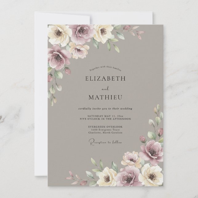 Convites Casamento Vintage Atmosférico Bege (Frente)