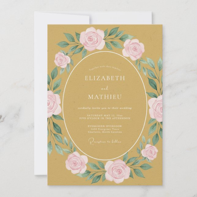 Convites Casamento Vintage Atraente Mostarda (Frente)