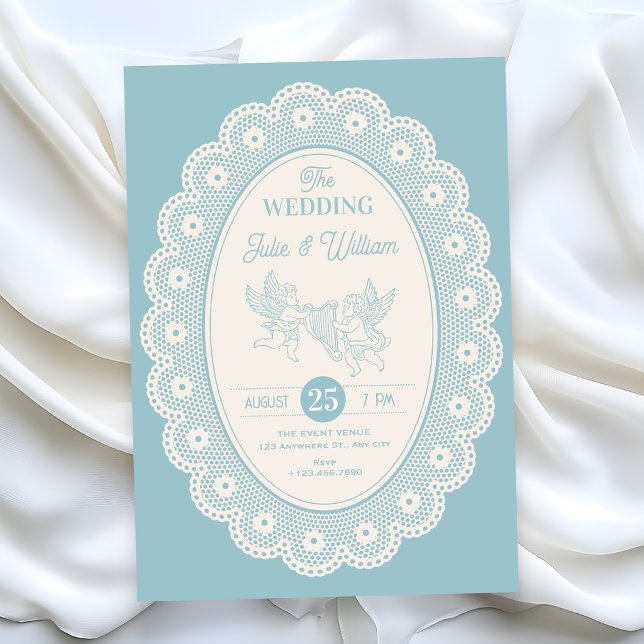 Convites Casamento vintage azul (Criador carregado)