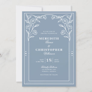 Convites Casamento vintage Azul Dusty