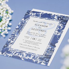 Convites Casamento vintage azul e branco Chintz