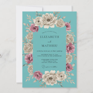 Convites Casamento Vintage Azul Elegante