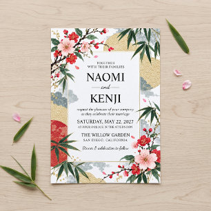 Convites Casamento Vintage Bambu Flor de Cerejeira Japonesa