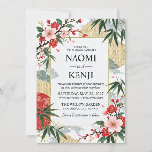 Convites Casamento Vintage Bambu Flor de Cerejeira Japonesa