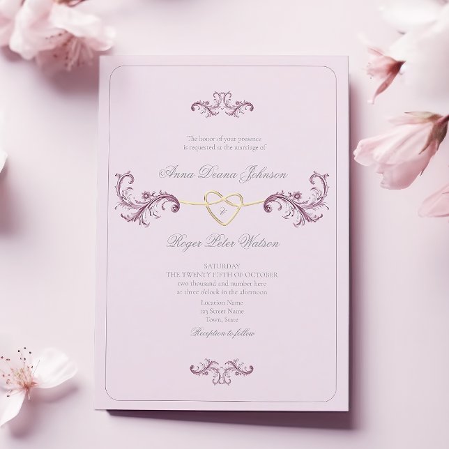Convites Casamento Vintage Barroco Rococó Rosa Poeirento (Criador carregado)