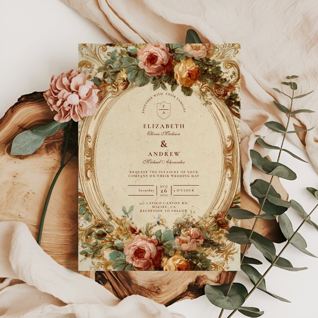 Convites Casamento Vintage Barroco Rosa (Criador carregado)