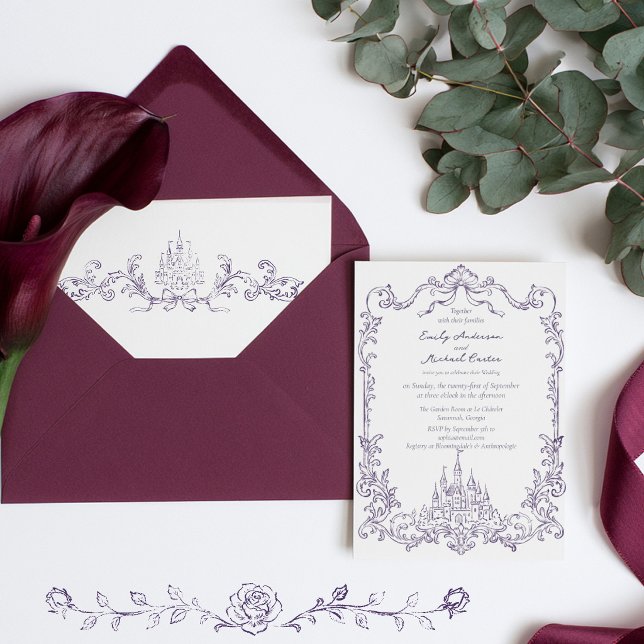 Convites Casamento Vintage Barroco Vitoriano Ameixa (Criador carregado)