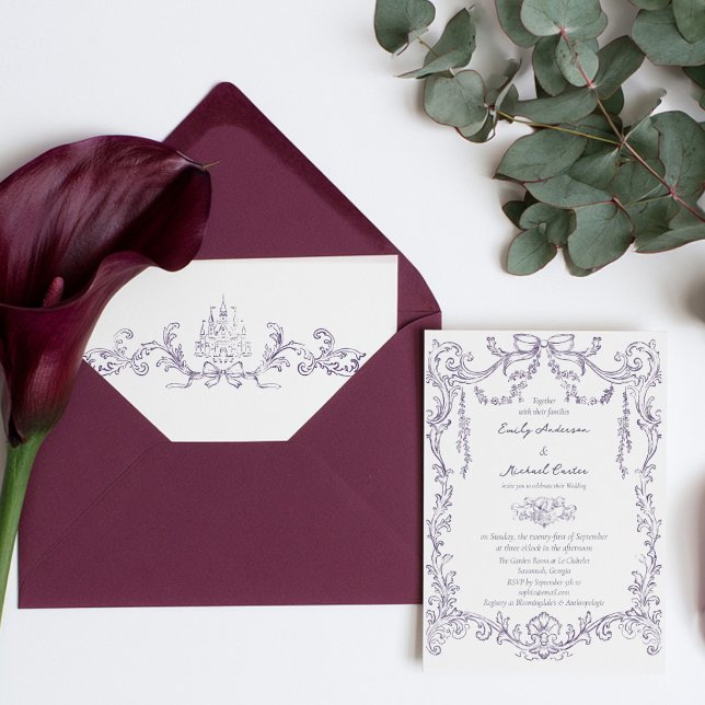 Convites Casamento Vintage Barroco Vitoriano Ameixa (Criador carregado)