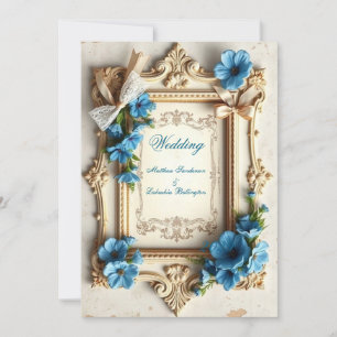 Convites Casamento vintage Belo floral Azul Francês