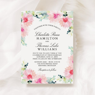 Convites Casamento Vintage Blush Primavera Floral Watercolo