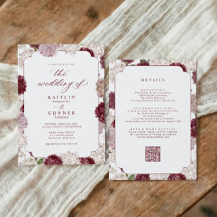 Convites Casamento Vintage Borgonha Hortênsia Outono Tudo e