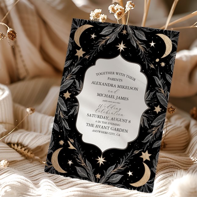 Convites Casamento Vintage Botânico Celestial Lua Estrelas (Criador carregado)