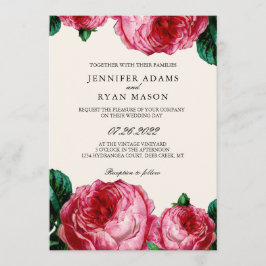 Convites Casamento Vintage Botânico Pink Watercolor