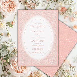 Convites Casamento Vintage Branco com Renda e Pêssego