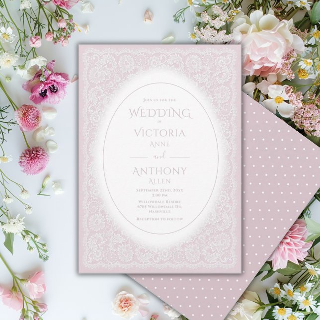 Convites Casamento Vintage Branco com Renda Roxa (Criador carregado)