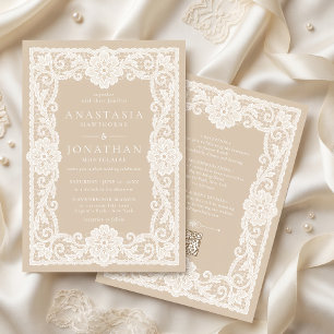 Convites Casamento Vintage Branco de Renda tudo em um