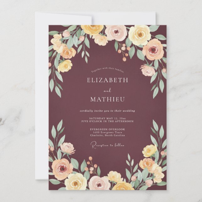 Convites Casamento Vintage Burgundy Mal-humorado (Frente)