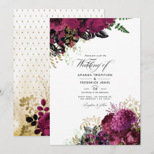 Convites Casamento Vintage Burgundy - Marsala e Dourado