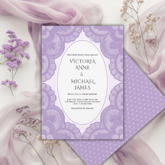Convites Casamento Vintage Caprichoso com Renda Roxa