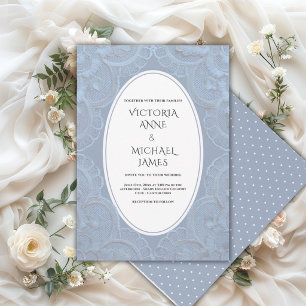Convites Casamento Vintage Caprichoso Renda Azul